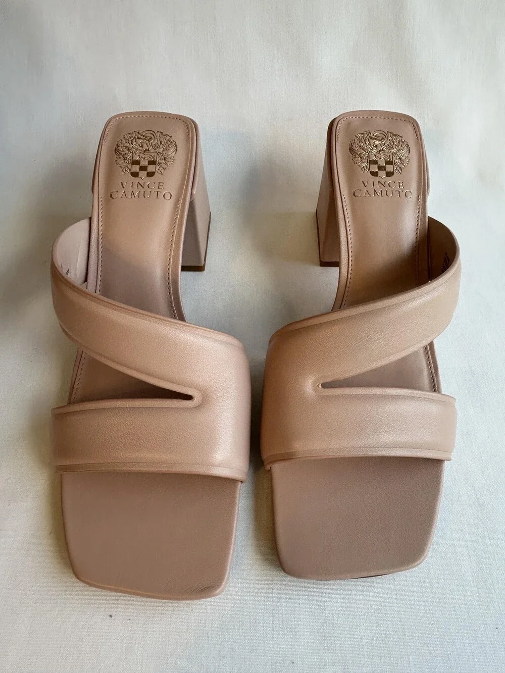 Vince Camuto Womens Shoes Size 9.5 Beige Mule Block Heel Square Toe Pale Peony